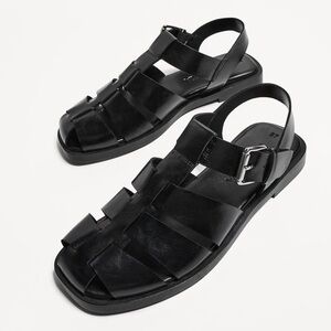 Bershka Black Cage Fisherman Sandals Vegan Leather Size US 9/EU 40